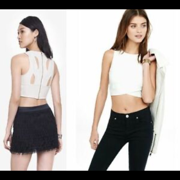 Express Ivory Criss-Cross Zip-Back Crop Top - Picture 1 of 2